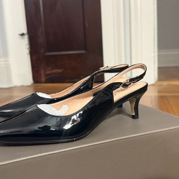 Slingback Black Vinyl Patent Leather Heels - Brand New - 7US - Picture 3 of 3